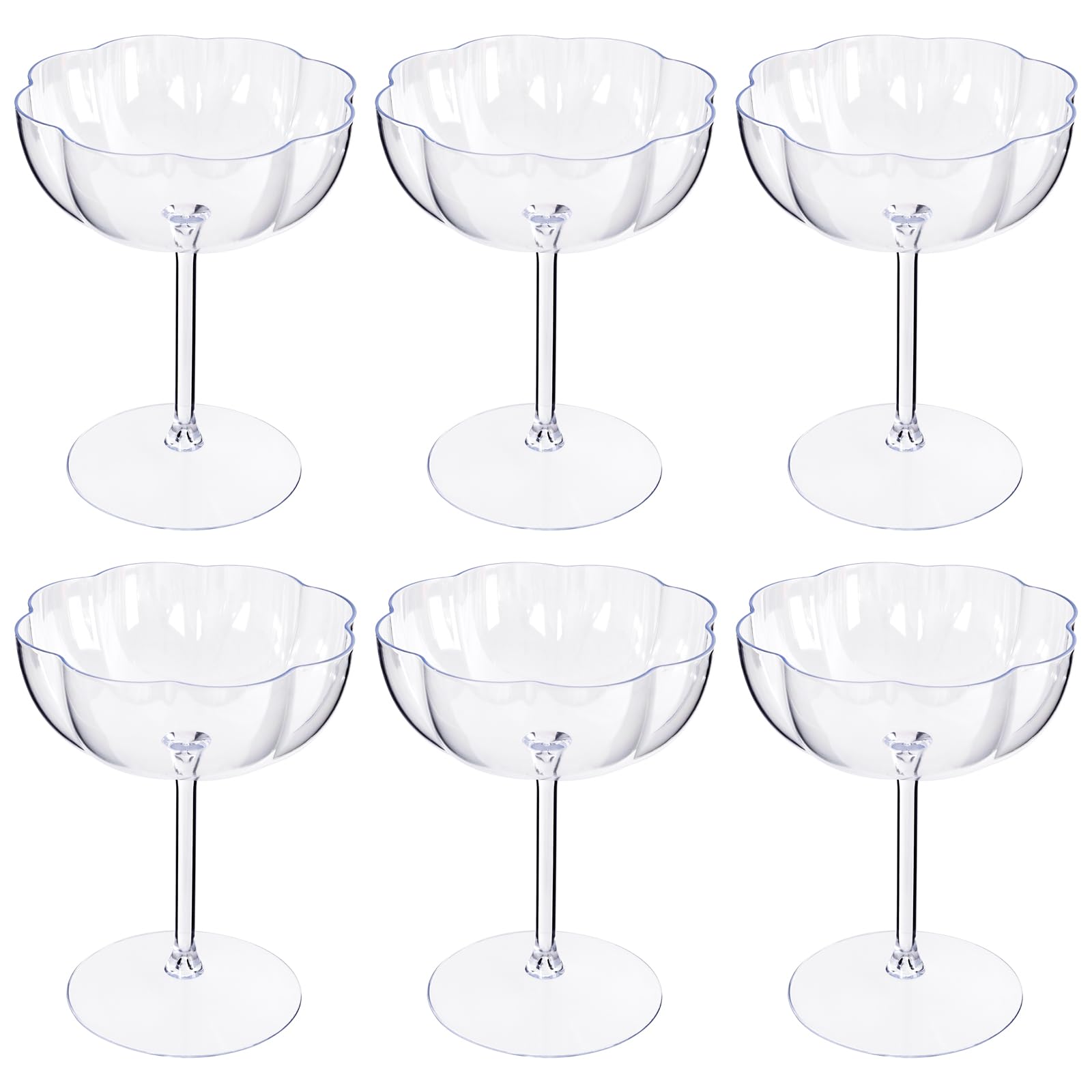 Ciaell 12pcs plastic martini glasses with petal rim, ideal for elegant parties.