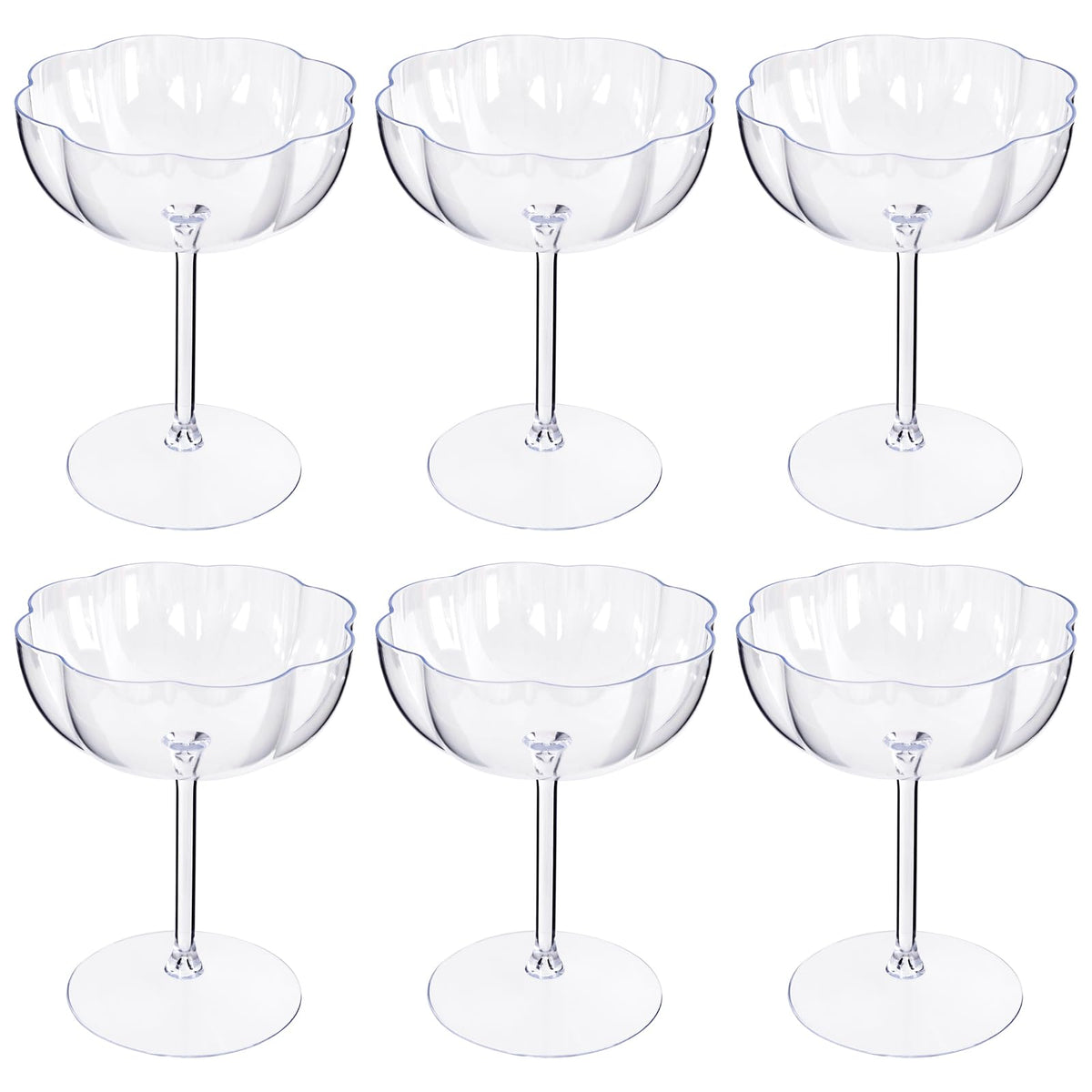 Ciaell 12pcs plastic martini glasses with petal rim, ideal for elegant parties.