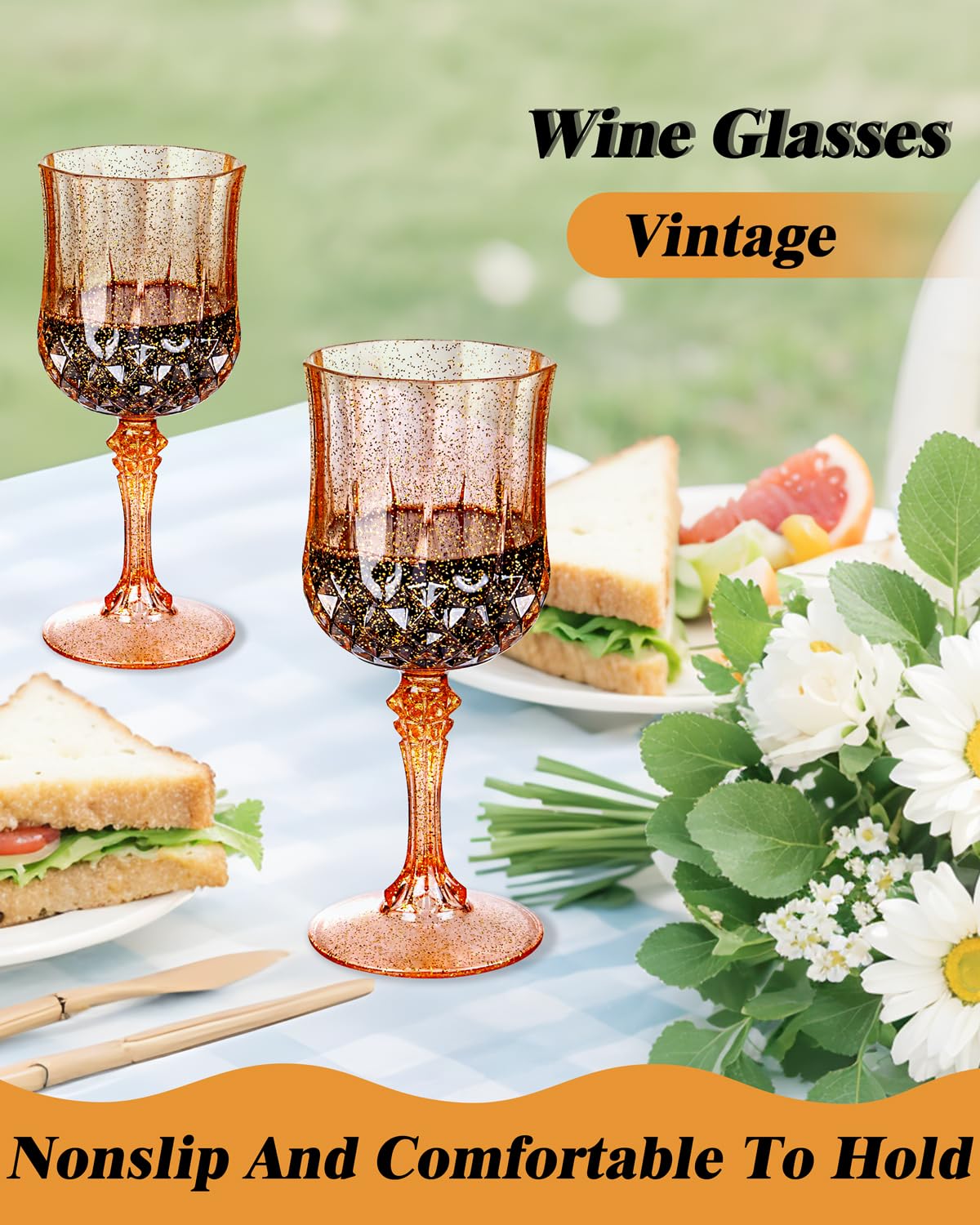 Ciaell amber plastic wine glass with diamond pattern adds elegant table charm