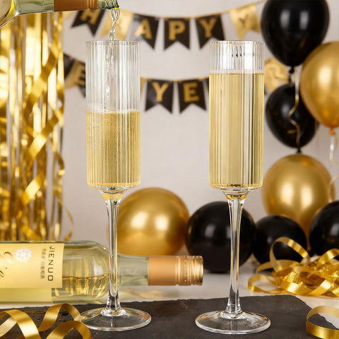 Ciaell hand-blown crystal champagne glasses highlight crystal clarity at gatherings