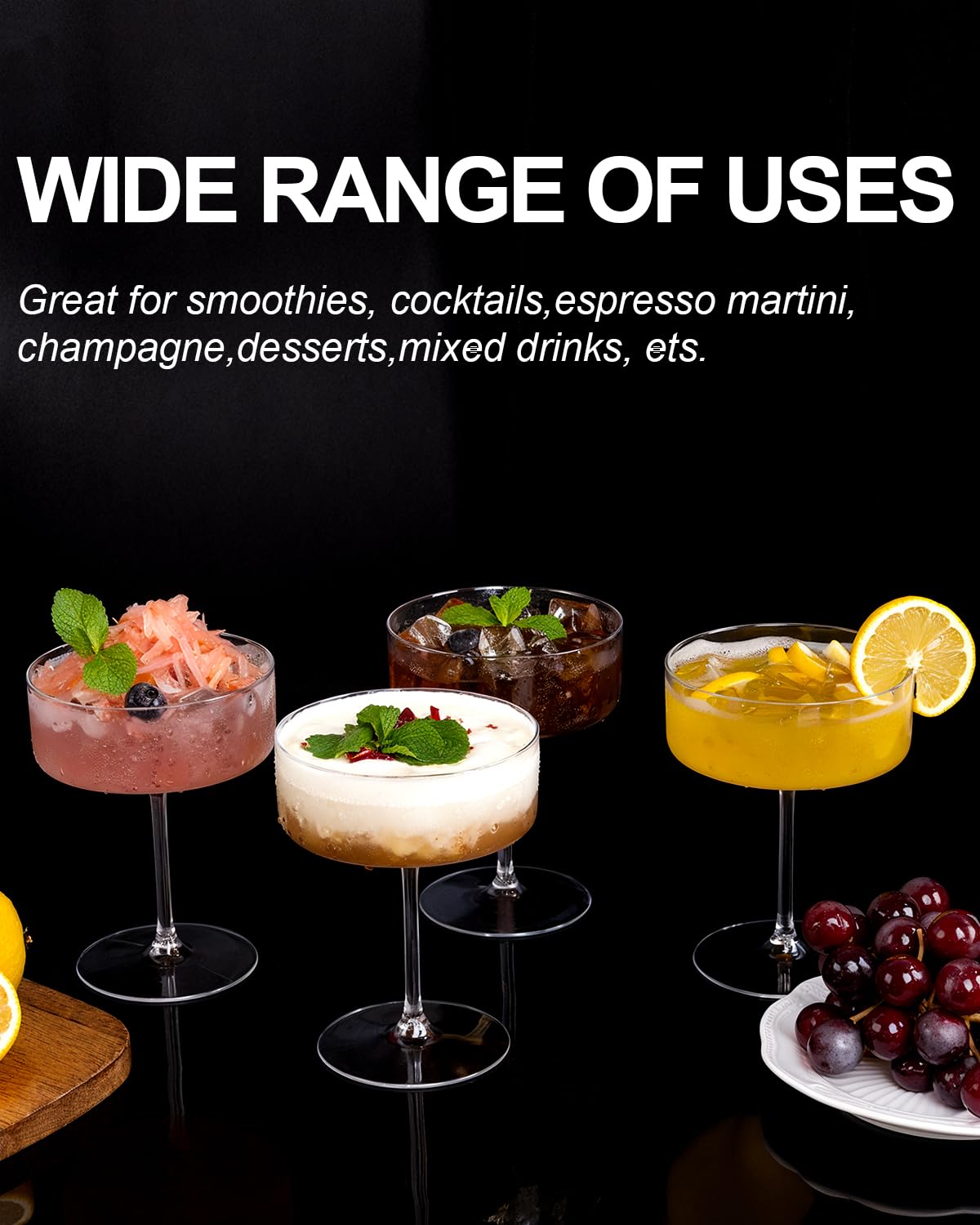 Ciaell clear stemmed coupe design enhances cocktail presentation at any gathering