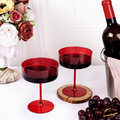 Ciaell red stemmed coupe glasses perfect for formal receptions.