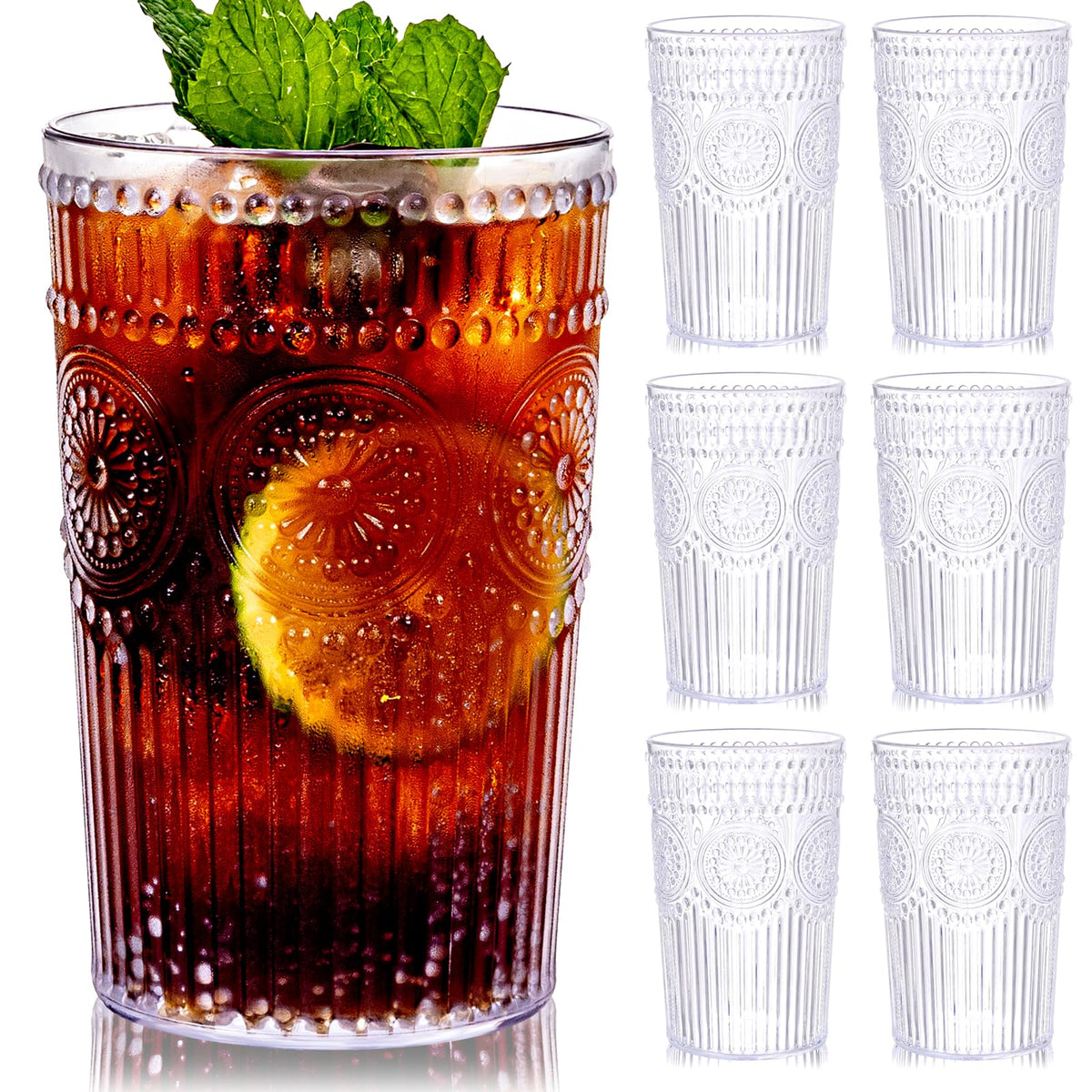 Ciaell romantic plastic glasses with embossed ribbed texture for vintage entertaining.