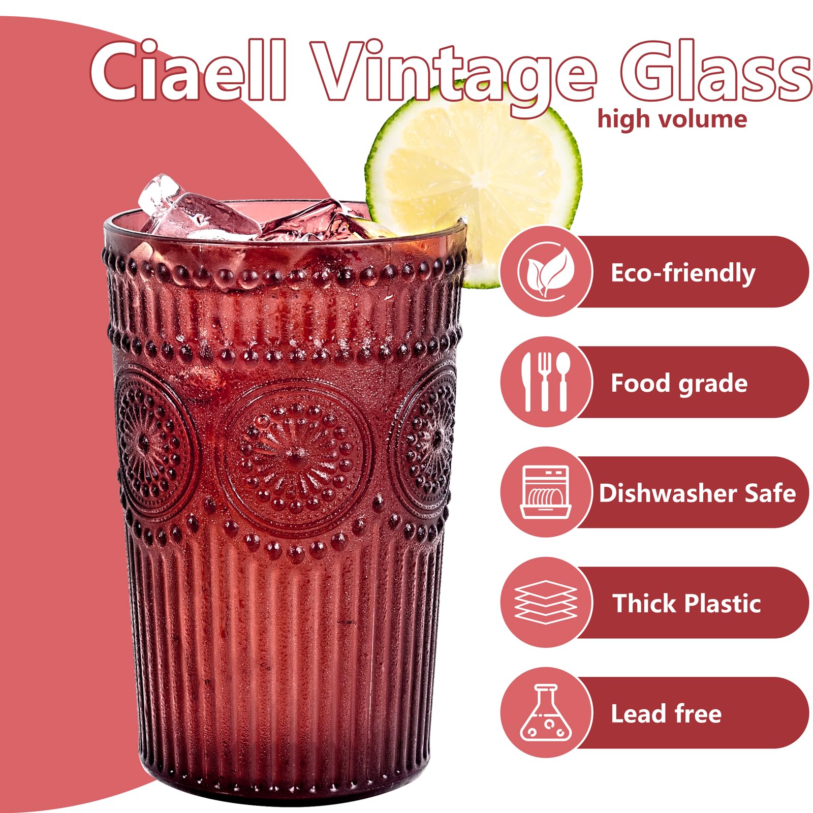 Ciaell textured striped plastic glasses ideal for juice and cocktails.