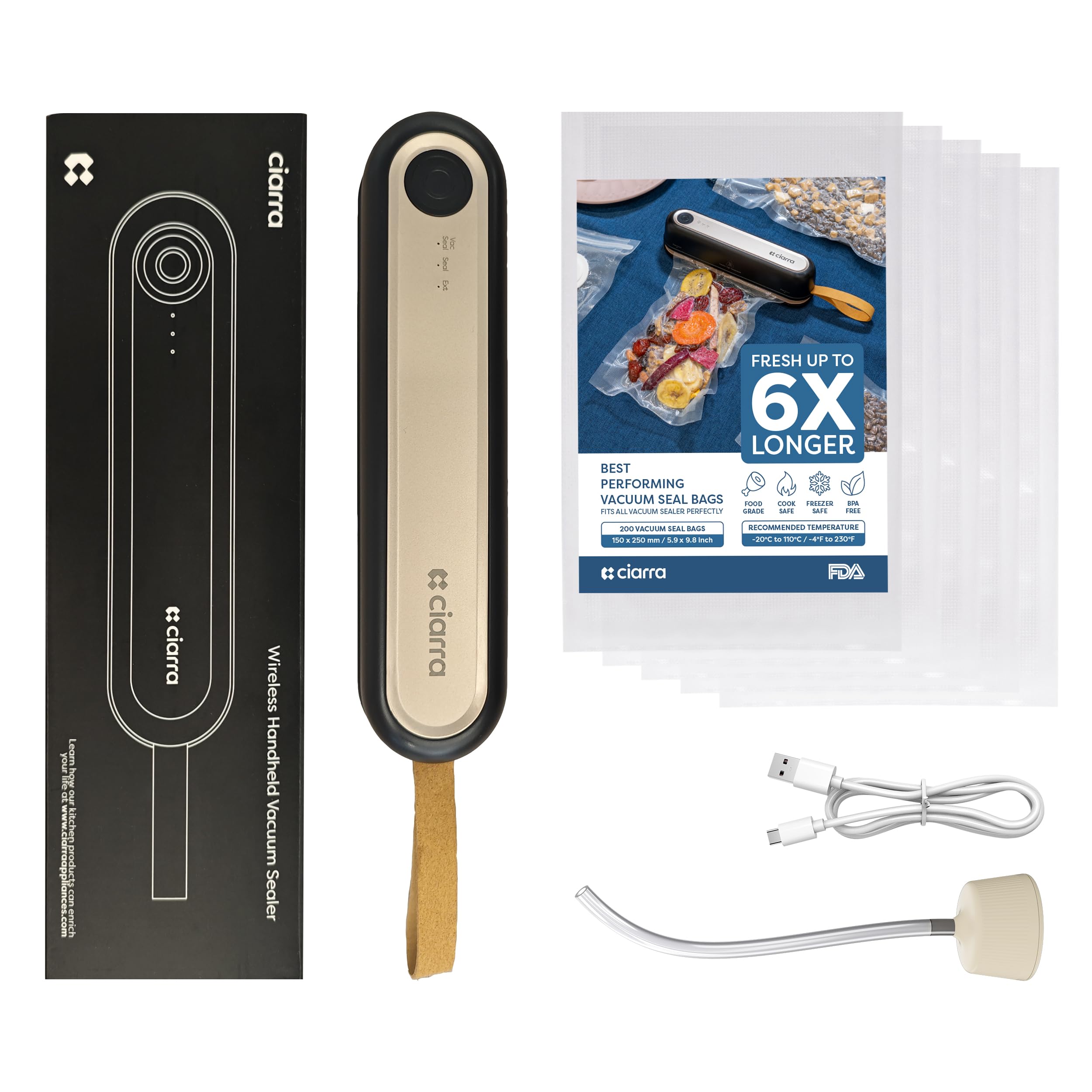 CIARRA vacuum sealer with bag pack keeps you ready for immediate sealing