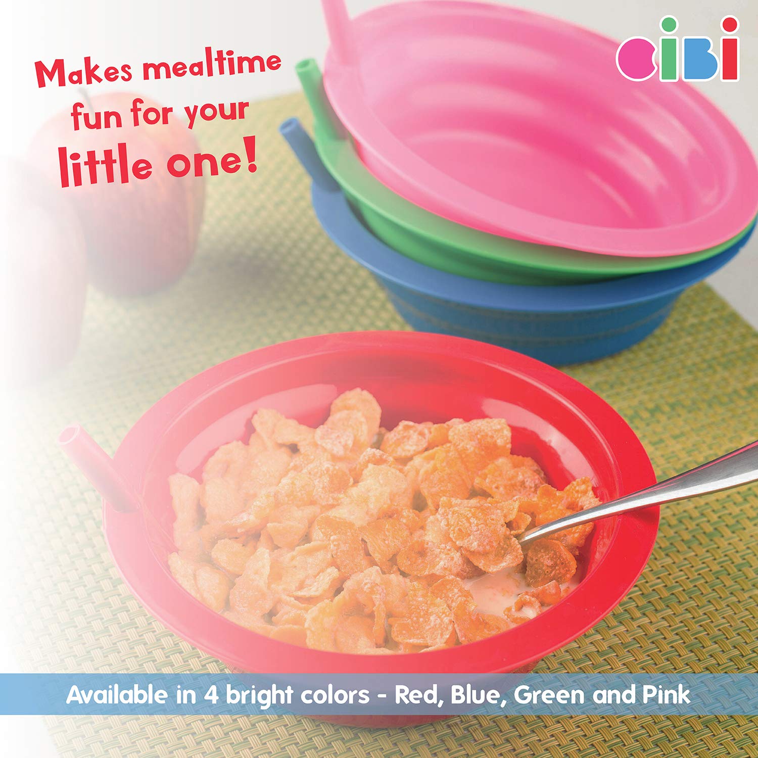 Close-up of Cibi bowl attached straw for easy cleaning and safety