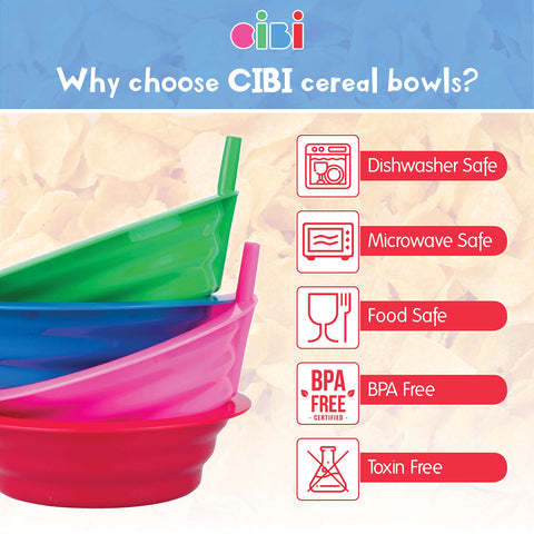 Cibi pink straw cereal bowl, built-in sip helper for easy sipping
