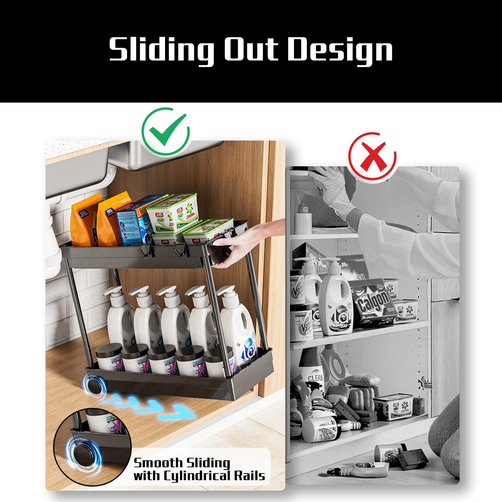 Cicilyna two-tier design supports detergents, spices, cosmetics, and more