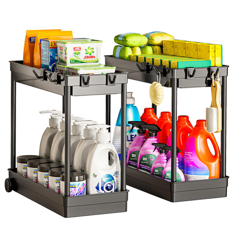 Cicilyna under-sink organizer with two tiers keeps bathroom essentials organized
