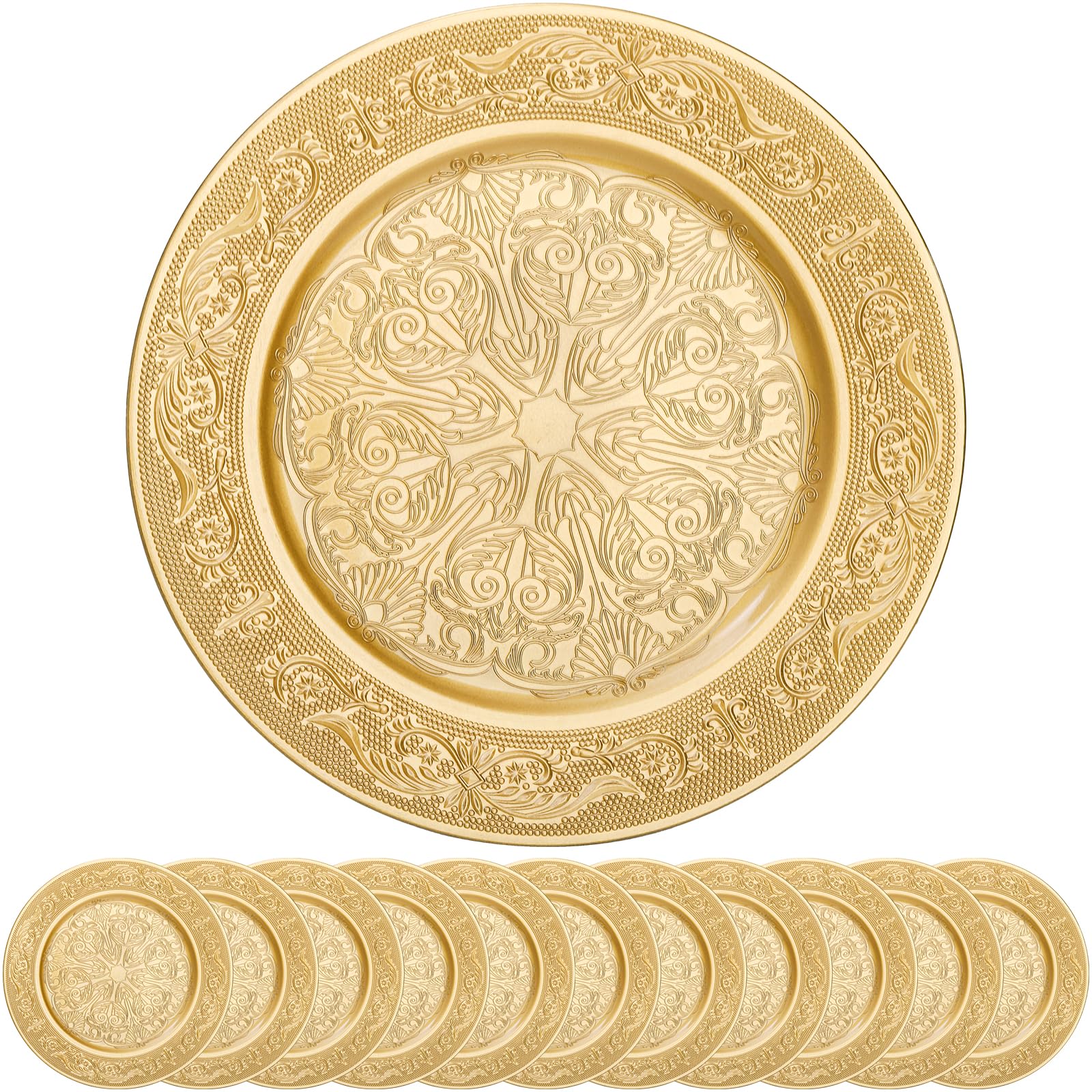 Cididu 12-pack gold charger plates, 13-inch, set up for elegant dining.