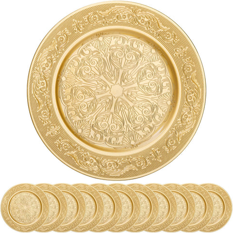 Cididu 12-pack gold charger plates, 13-inch, set up for elegant dining.