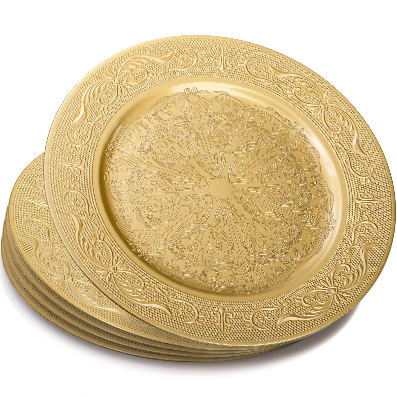 Cididu antique plastic charger plate shows durable, break-resistant design.