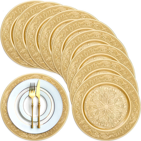 Cididu 13-inch charger plates fit standard dinner plates for quick setups.