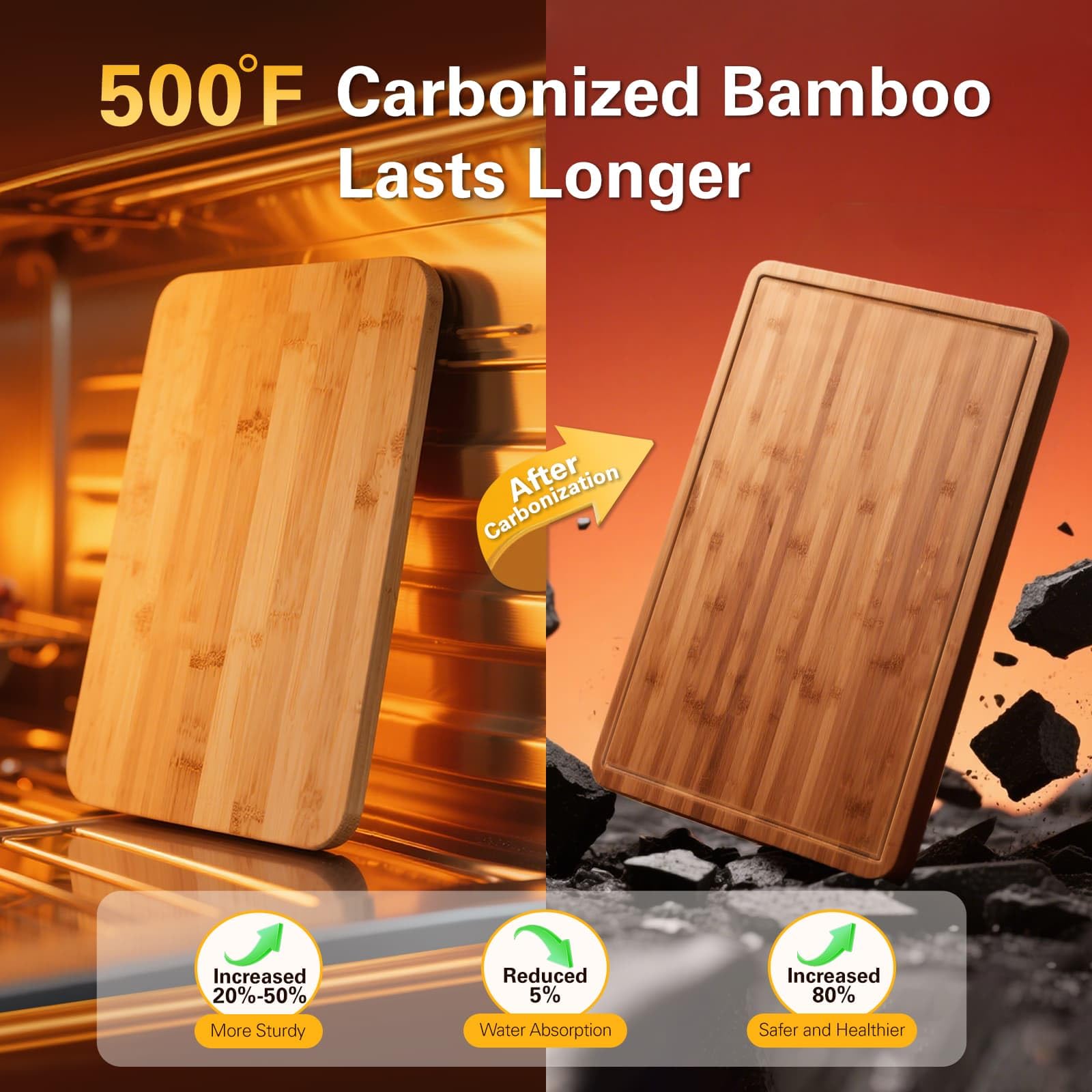 ciecie bamboo cutting board with juice groove in 16x11-5 inches