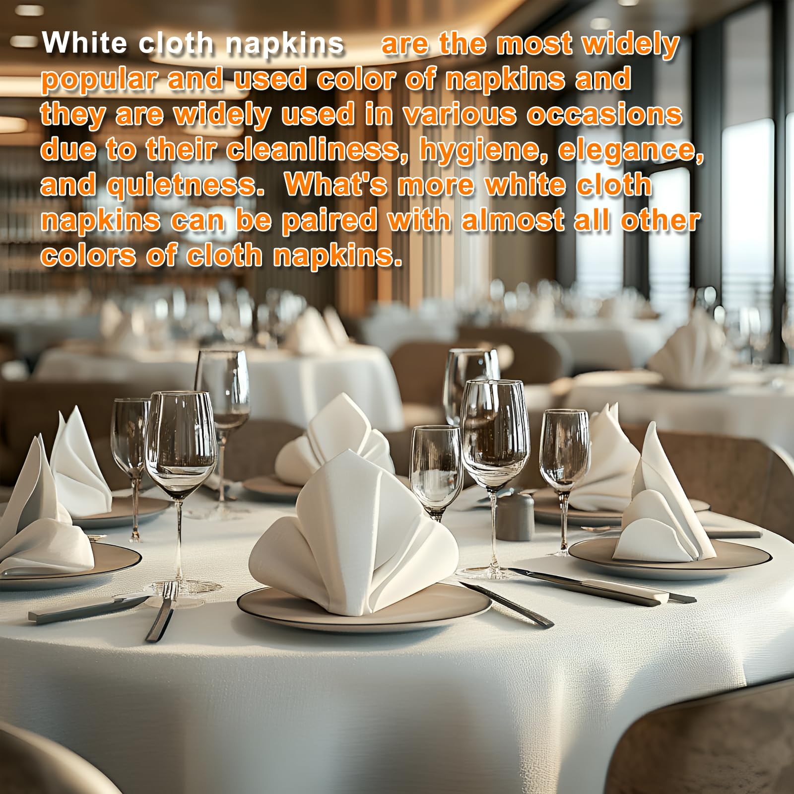 Table setting with 17x17 inch Cieltown napkins at banquet height