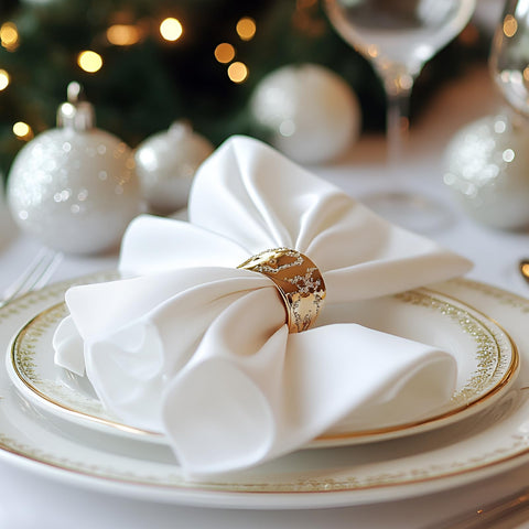 Folded edges on Cieltown white napkins for elegant table presentation