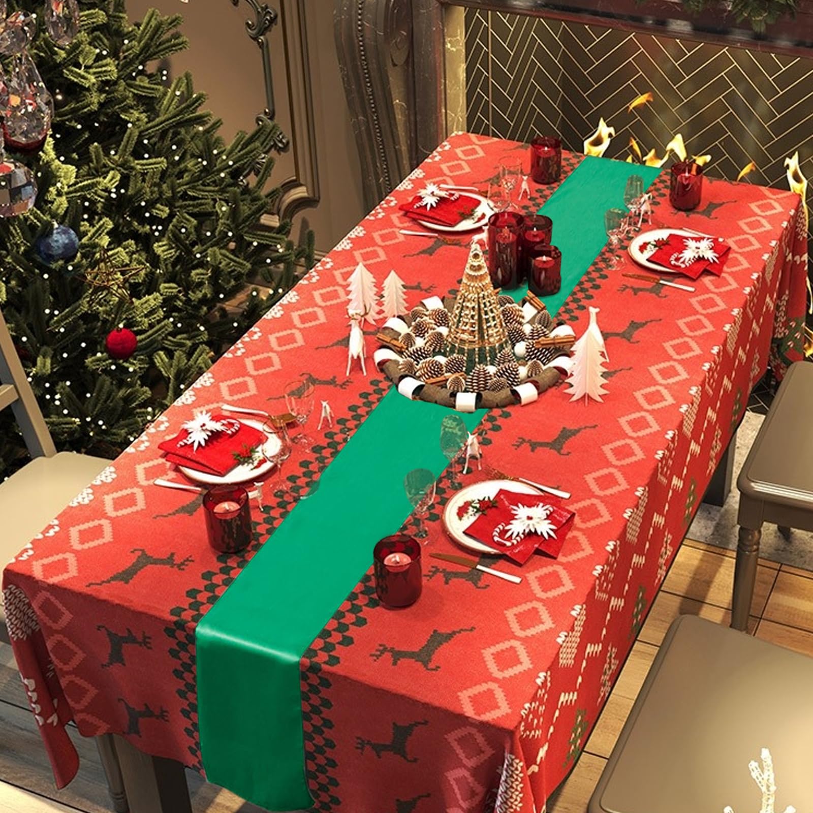 CIEOVO easy-clean table runner resists stains for quick cleanup.