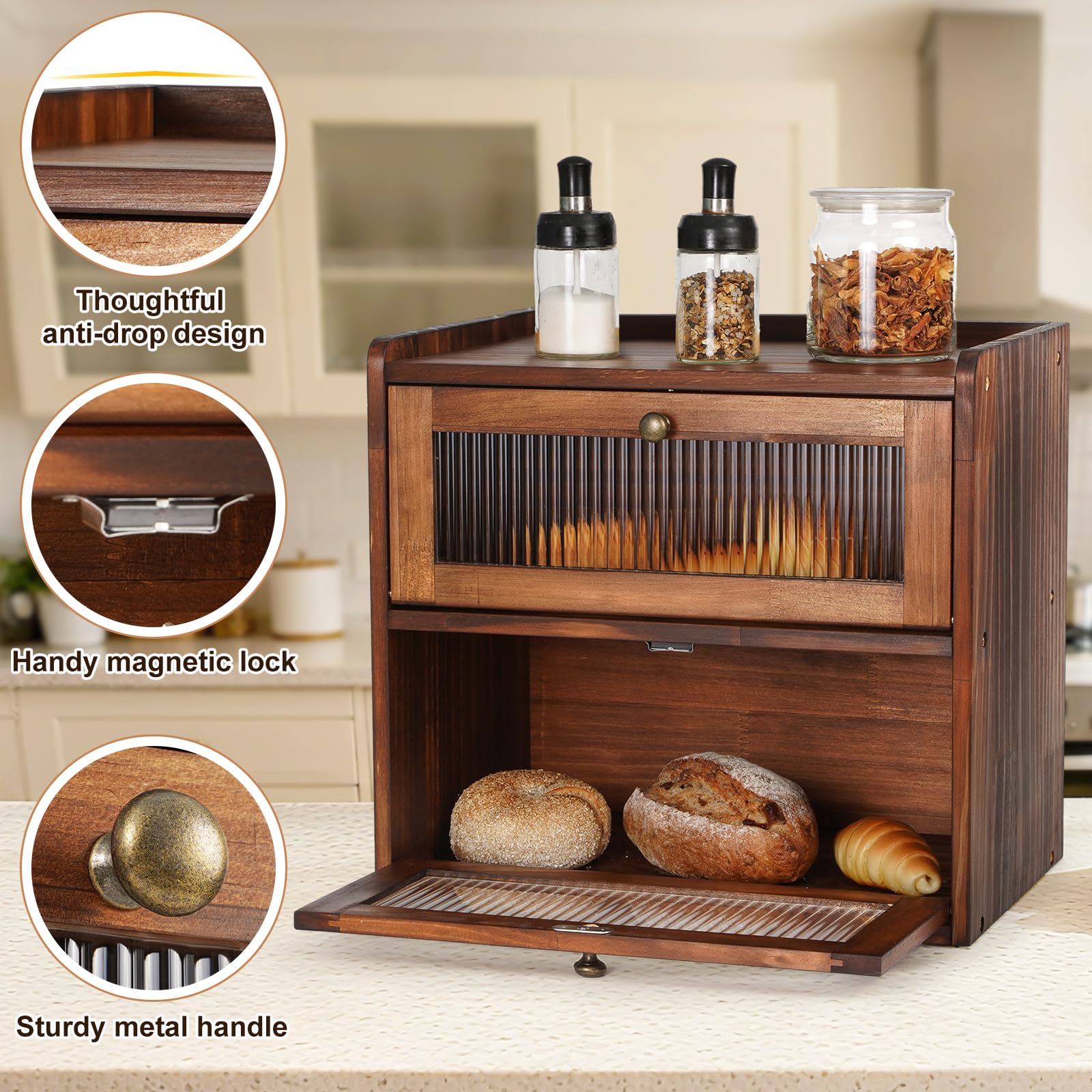Ciilee Baby Bread Box side view shows two-tier storage on counter.