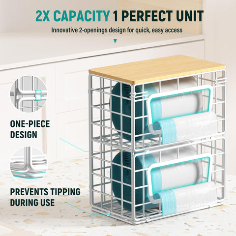 Cinati two-layer trash bag dispenser front view with large access opening