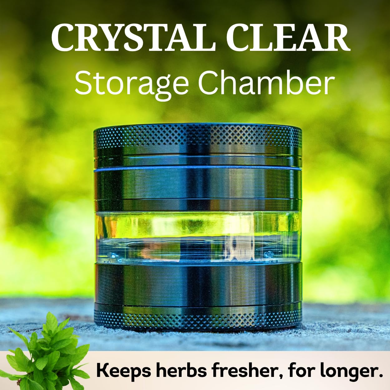 Cinder Brands Clear Cut grinder with transparent chamber showing ground material