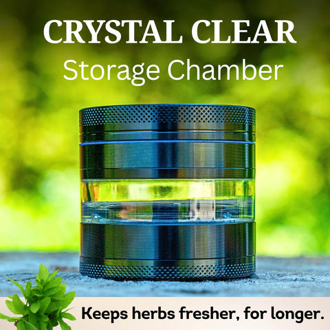 Cinder Brands Clear Cut grinder with transparent chamber showing ground material