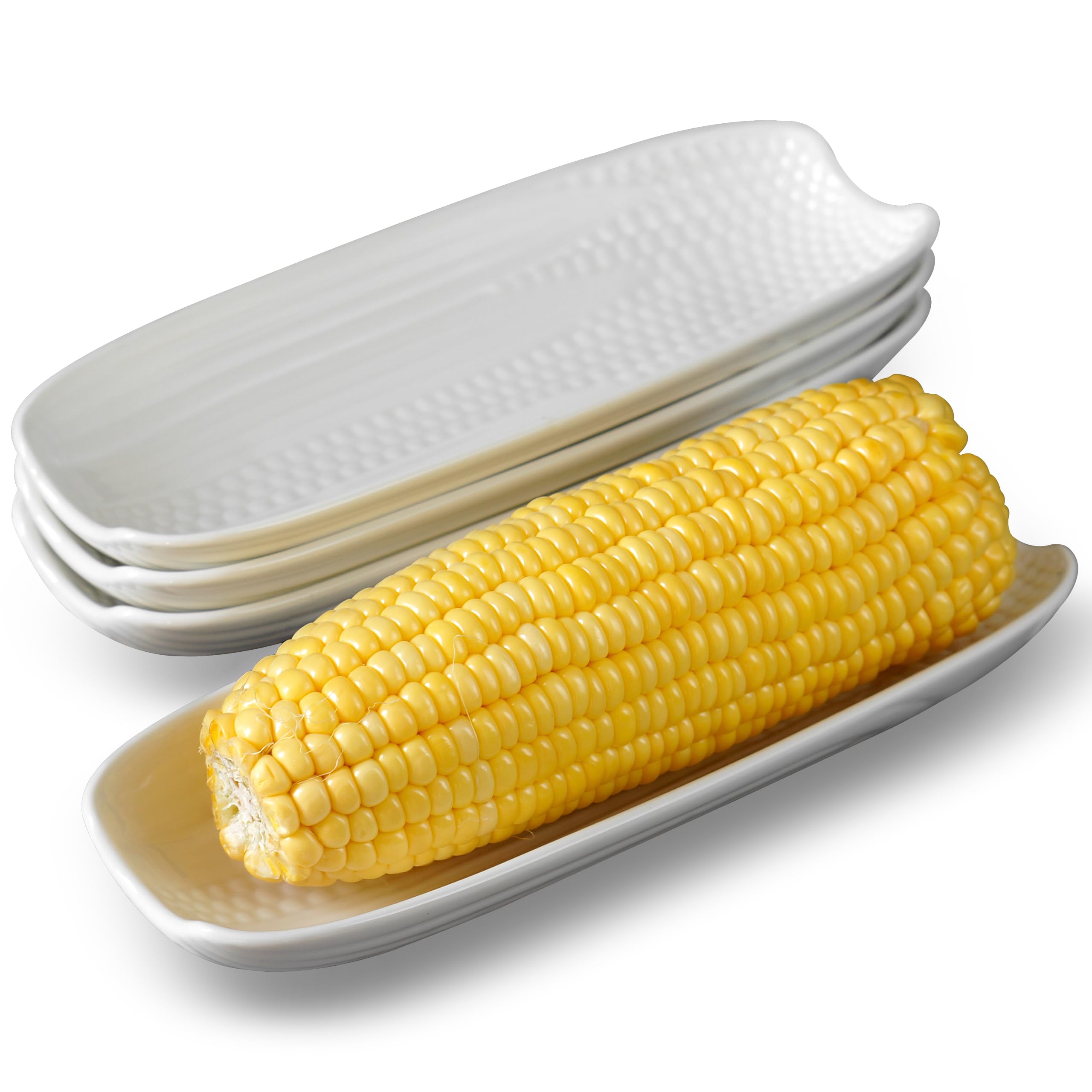 Cinf ceramic corn dish front view for elegant corn service.