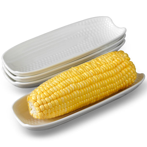 Cinf ceramic corn dish front view for elegant corn service.