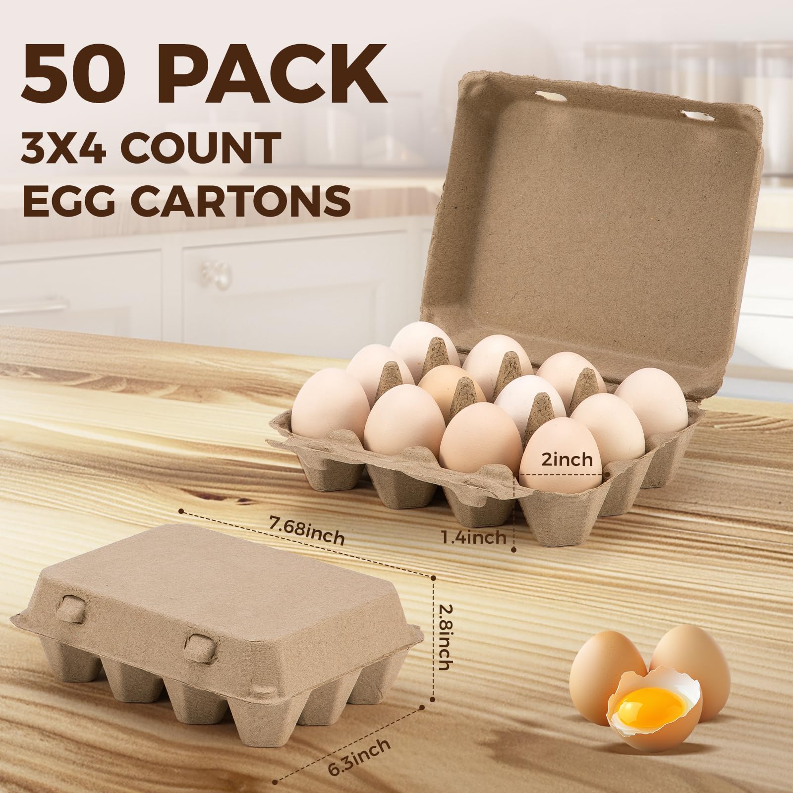 Close-up of CINPIUK paper pulp carton showing molded egg cups for protection