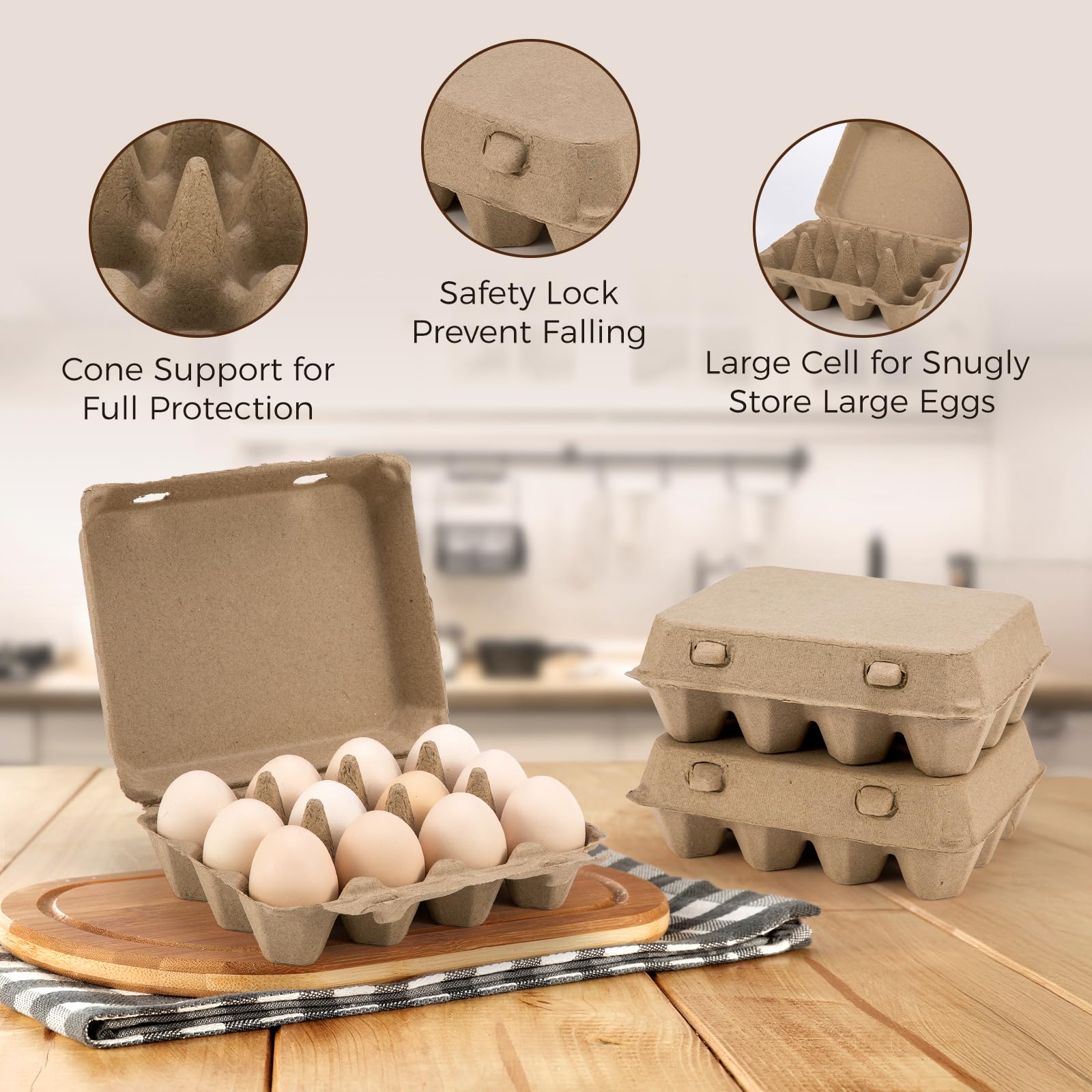 Stackable CINPIUK egg cartons illustrate space-saving design