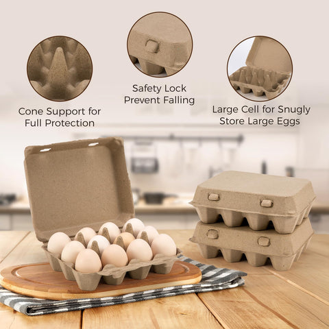 Stackable CINPIUK egg cartons illustrate space-saving design