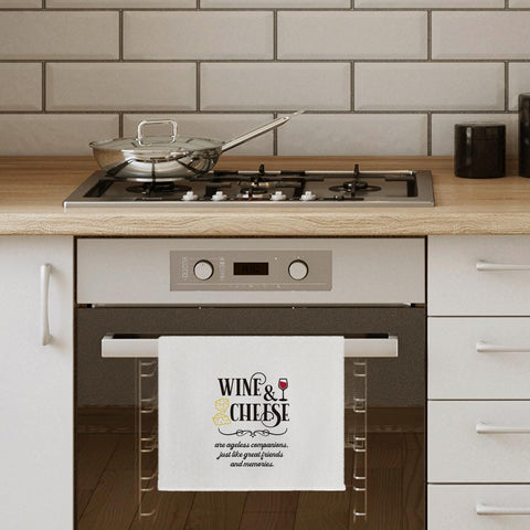 CIOJUNE Wine Kitchen Towels on hanging rack, ready for daily use.