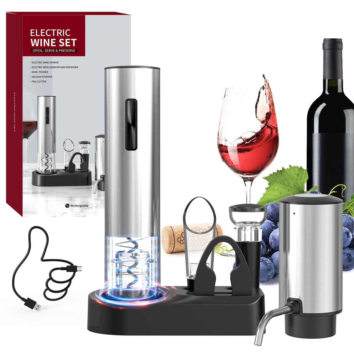 Circle Joy 6-in-1 wine opener in use, featuring easy uncorking and precise pouring