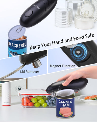 Circle Joy battery-powered opener works reliably with four AA batteries.