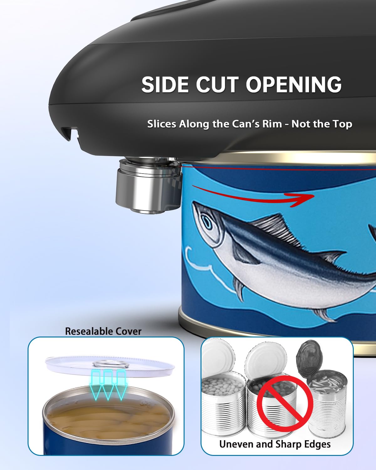 Circle Joy can opener with smooth-edge cutting prevents sharp lids.