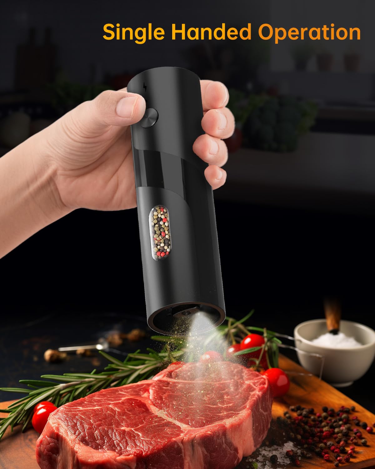Circle Joy dual-grinder set glides on base for convenient countertop use.