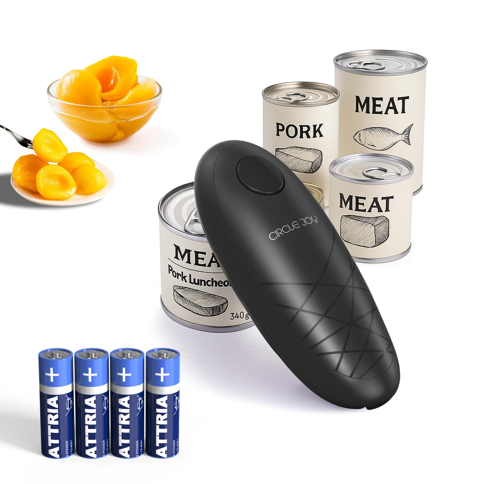 Circle Joy electric can opener performing one-touch operation for effortless kitchen tasks.