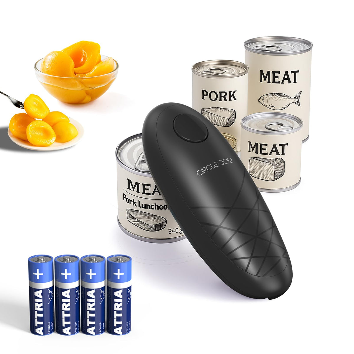 Circle Joy electric can opener performing one-touch operation for effortless kitchen tasks.