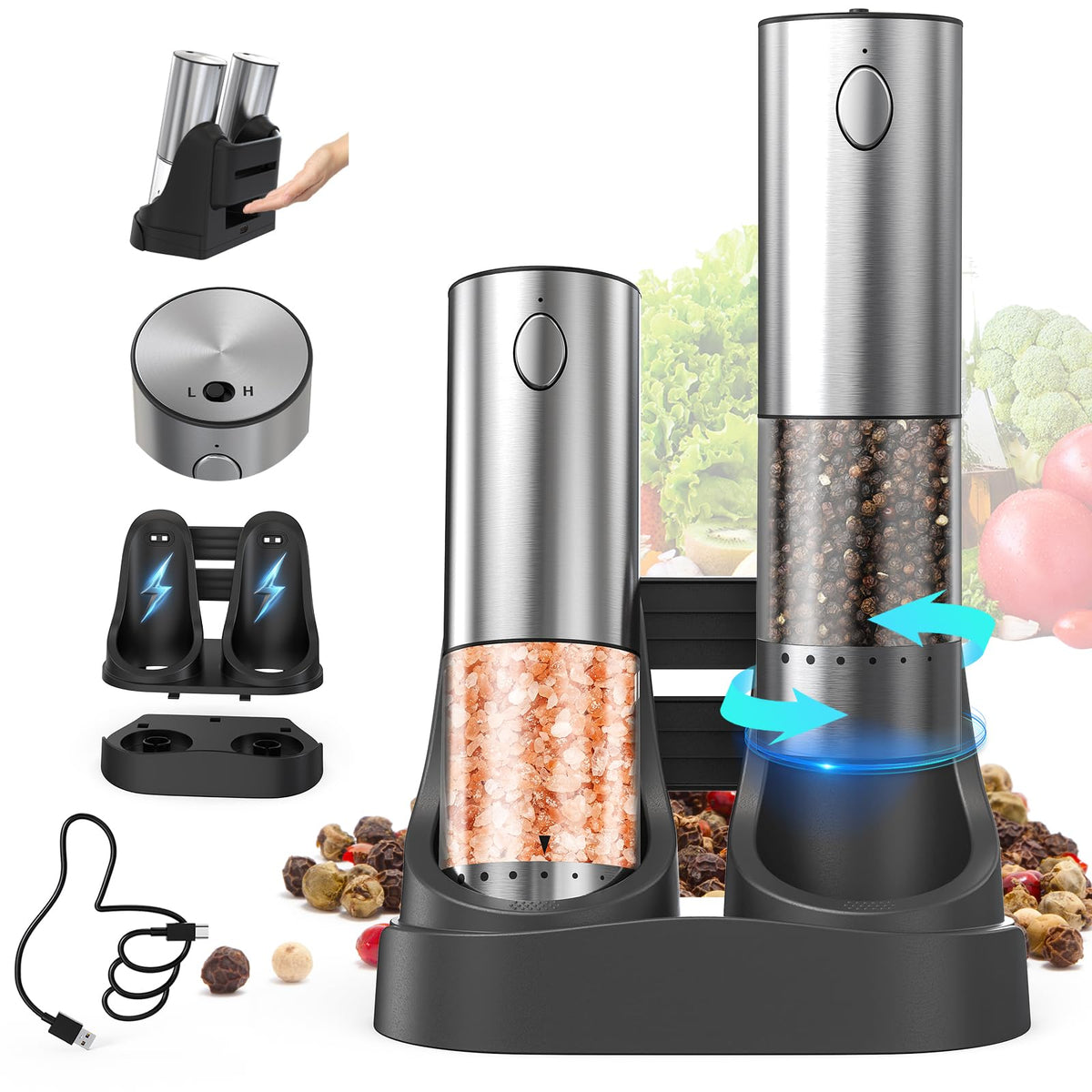 Circle Joy electric grinder front view in stainless steel for everyday seasoning