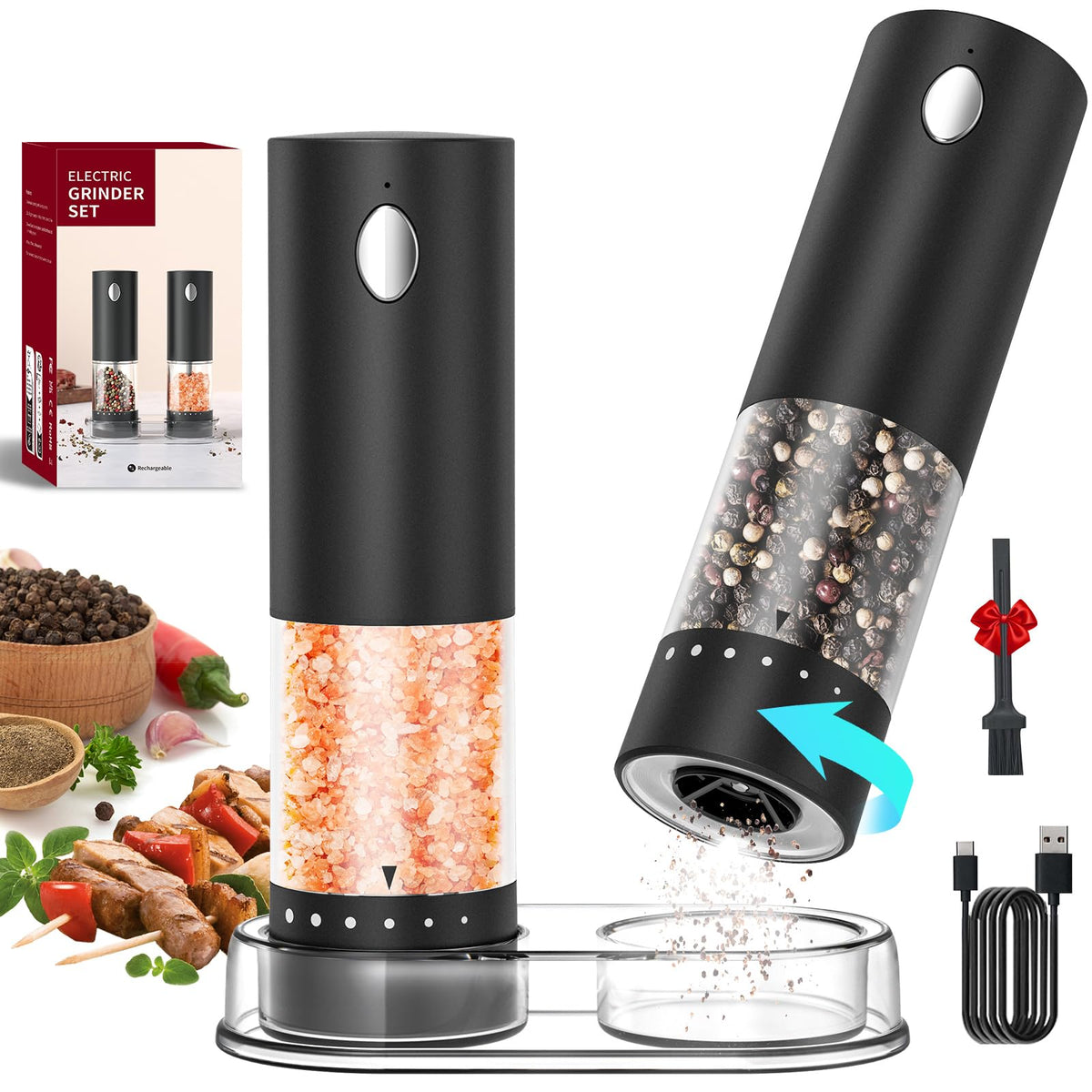 CIRCLE JOY electric grinder set with base storage keeps countertop tidy and spices ready