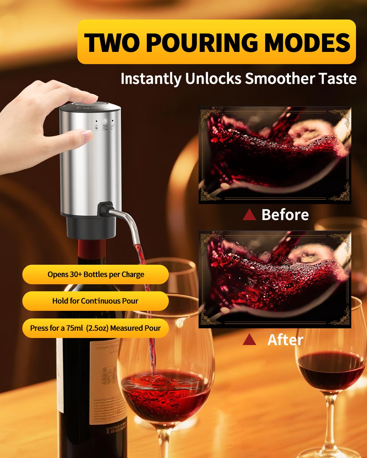Circle Joy aerator pourer enhances wine aromas during pour.