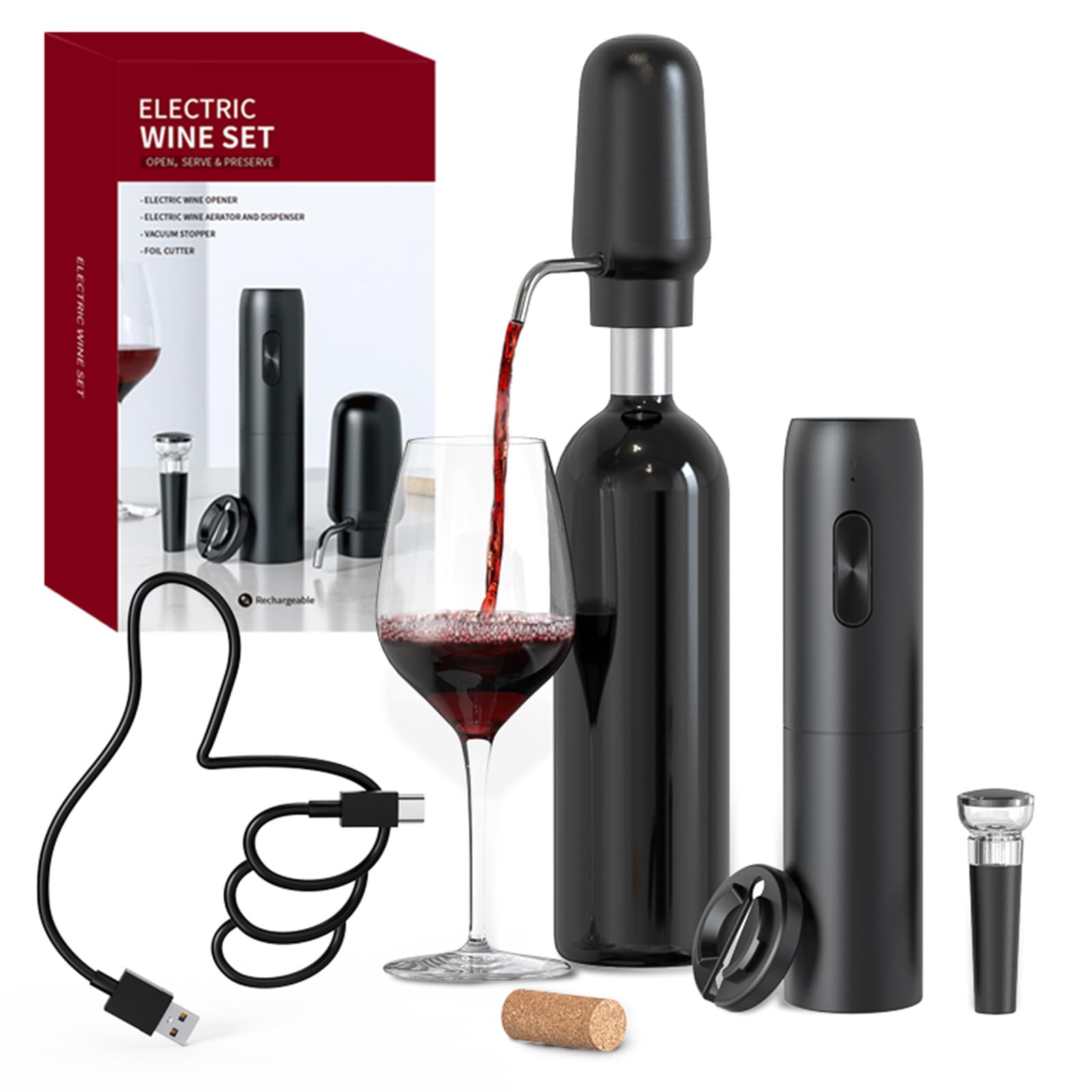 Circle Joy electric wine opener with foil cutter in action, effortless cork removal.