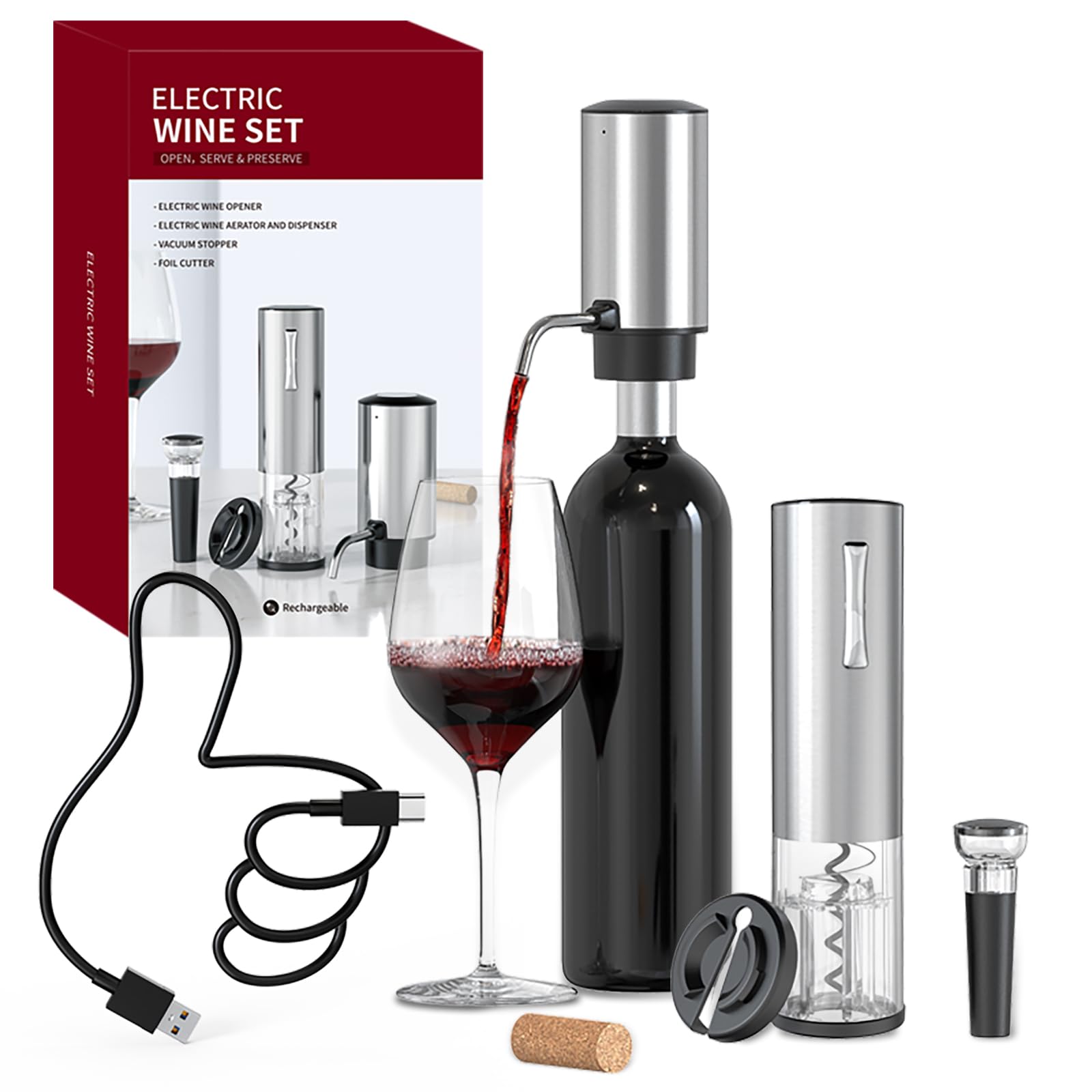 CIRCLE JOY electric wine opener quickly removes corks for easy pouring