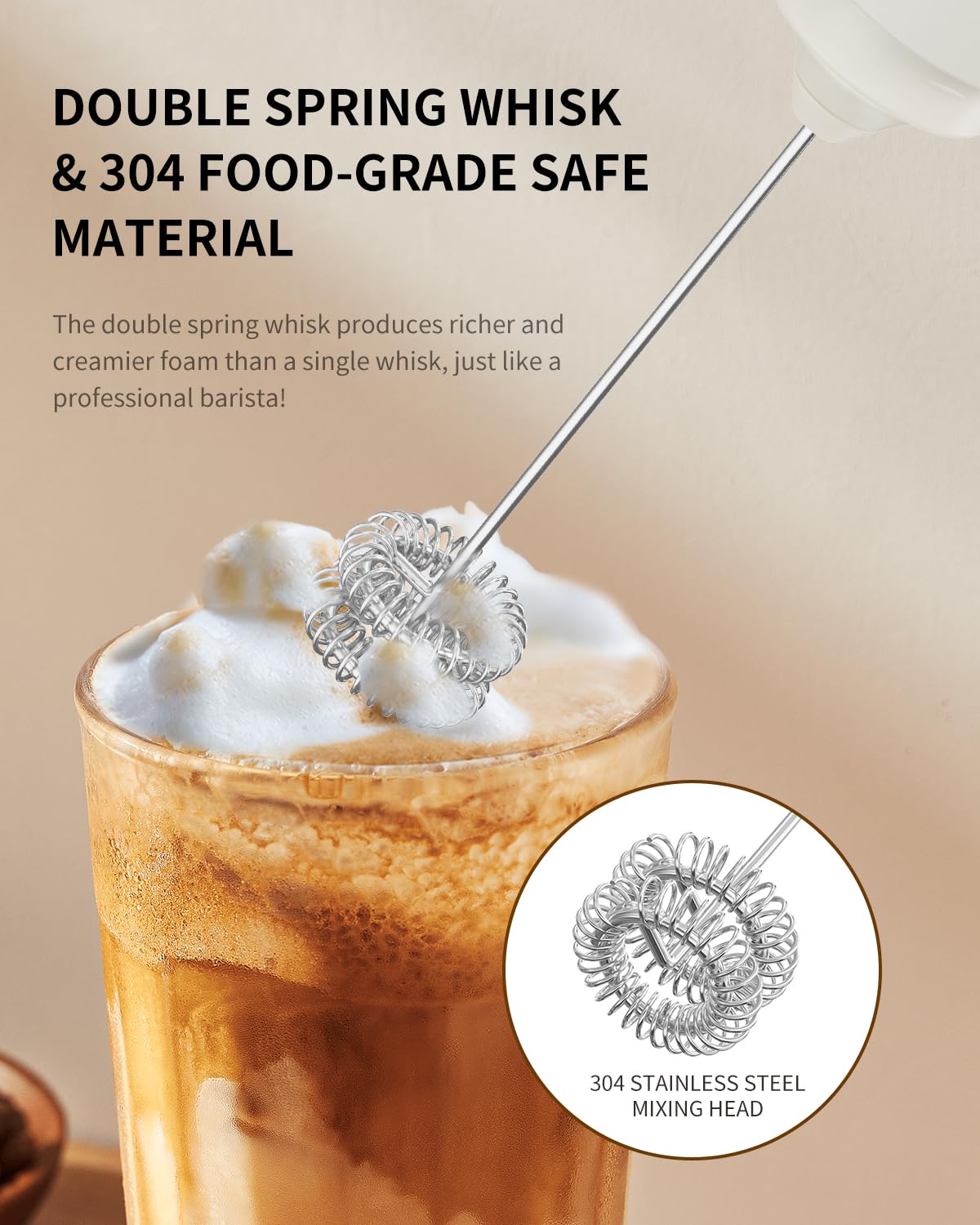 Close-up of Circle Joy frother stainless steel whisk head