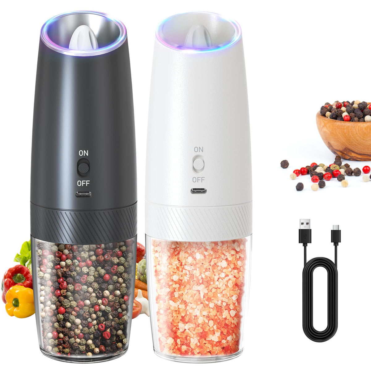 Circle Joy gravity electric grinder in use for effortless one-handed seasoning