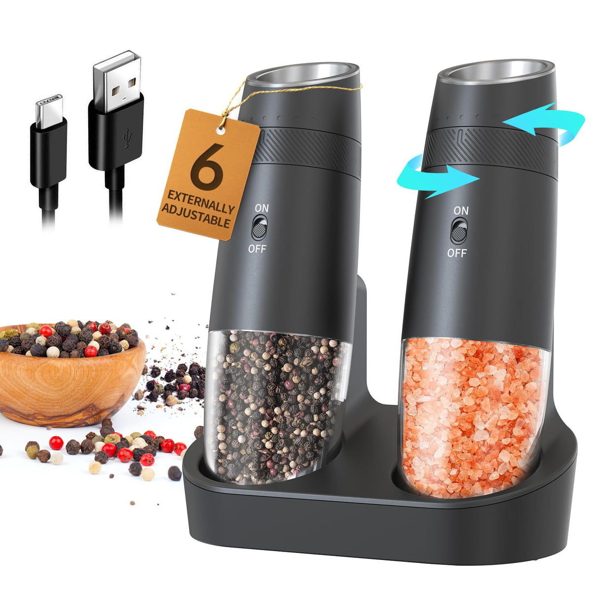Circle Joy gravity-sensor grinder in action for hands-free seasoning