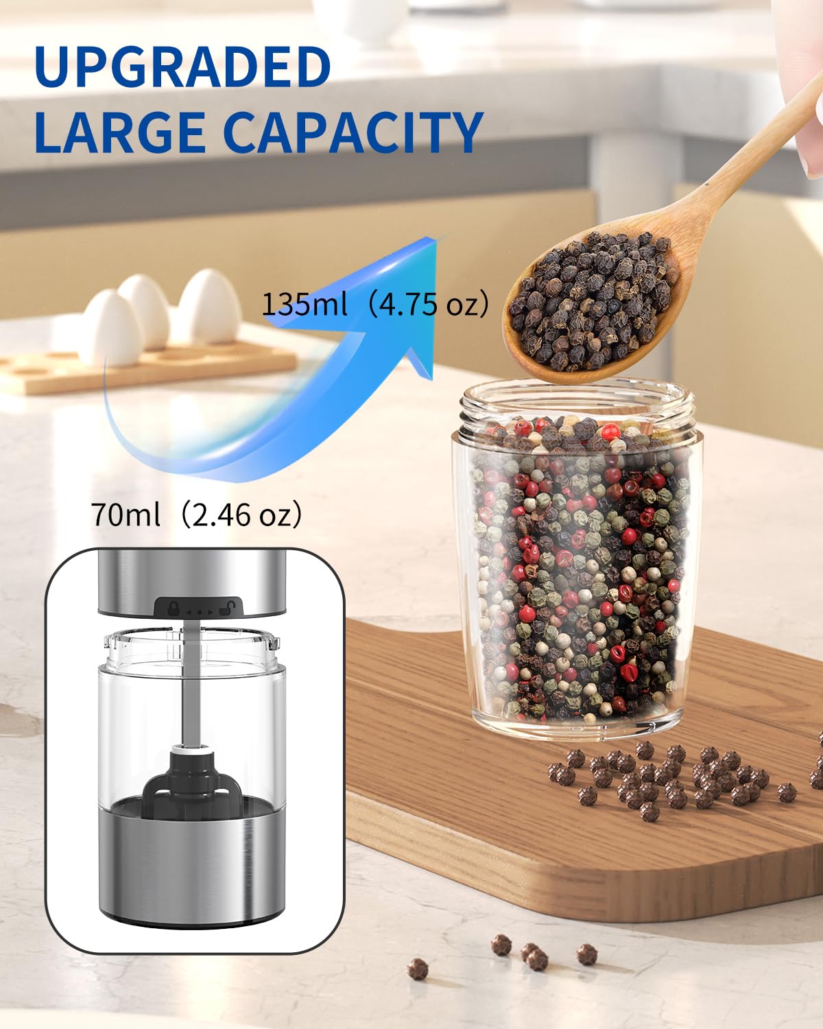 Circle Joy large-capacity refillable grinder design in a kitchen setting