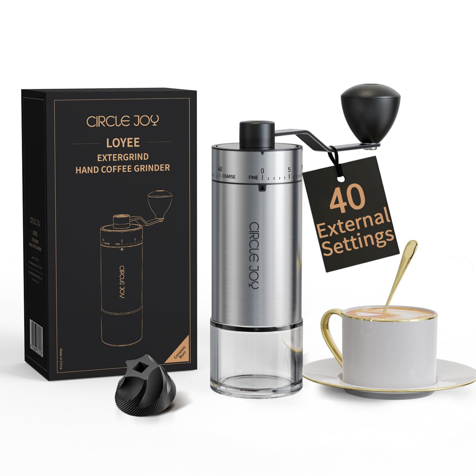 CIRCLE JOY portable manual coffee grinder with ceramic burr delivers consistent grounds on the go.