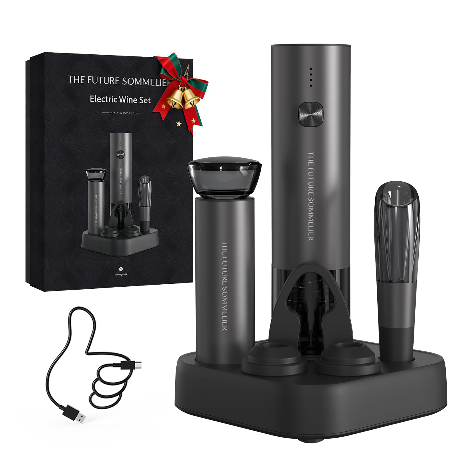 Circle Joy rechargeable wine opener in use with corkscrew for easy bottle opening