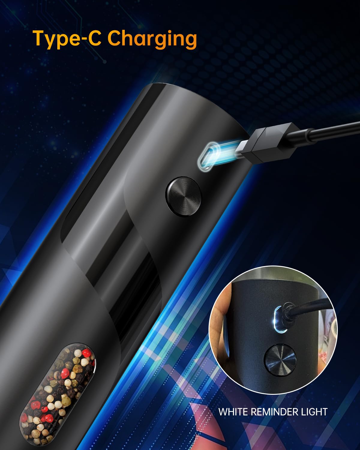 Circle Joy top-loading refill system preventing spills during seasoning sessions.