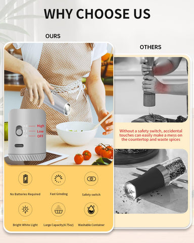 Circle Joy USB-C rechargeable grinder with included charging cable for quick seasoning